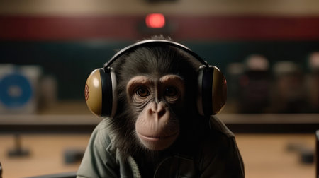 Monkey In The Headphones In Bowlingの素材