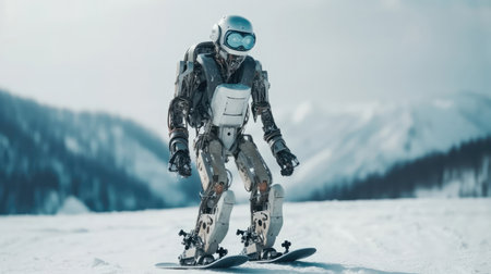 Robot In The Headphones In Snowboardingの素材