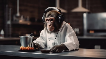 Monkey In The Headphones In Cooking Classesの素材