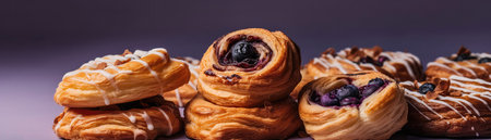 Danish Pastries On A Gradient White Purple Backgroundの素材