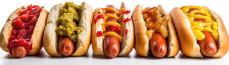 Hot Dogs Standing On White Background Wide Panoramicの素材