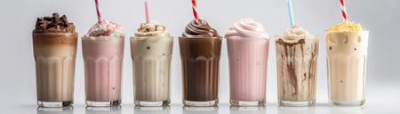 Milkshakes Standing On White Background Wide Panoramicの素材