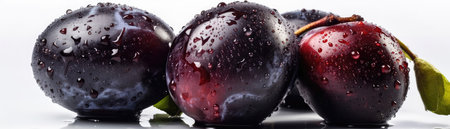 Plums With Droplets On A White Backgroundの素材