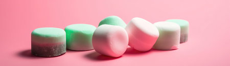 Mints Standing On Gradient White Pink Background Wide Panoramicの素材