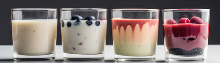 Glasses Of Yogurton White Background Wde Panoramicの素材
