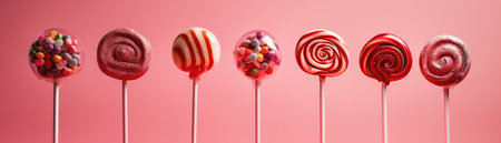 Lollipops Standing On Gradient White Pink Background Wide Panoramicの素材