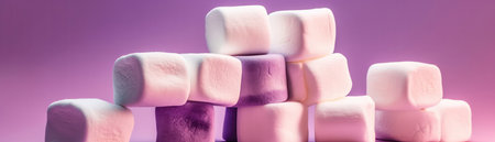Marshmallows Standing On Gradient White Purple Background Wide Panoramicの素材