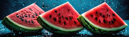 Watermelons With Droplets On A Blue Backgroundの素材