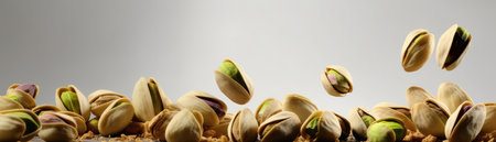 A Bunch Of Pistachios Flying In The Air On A White Backgroundの素材