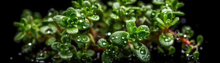 Thyme With Droplets On A Black Backgroundの素材