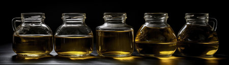 Jars Of Olive Oilon Black Background Wde Panoramicの素材