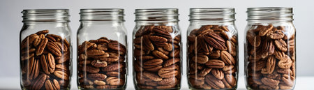 Jars Of Pecanson White Background Wde Panoramicの素材