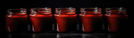 Jars Of Tomato Pasteon Black Background Wde Panoramicの素材