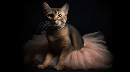 Abyssinian Cat In A Ballet Outfit Wearing On Black Backgroundの素材