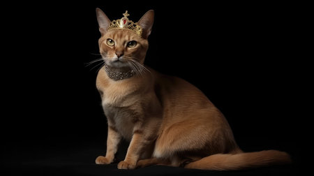 Abyssinian Cat Wearing A Princess Costume And A Tiara On Black Backgroundの素材