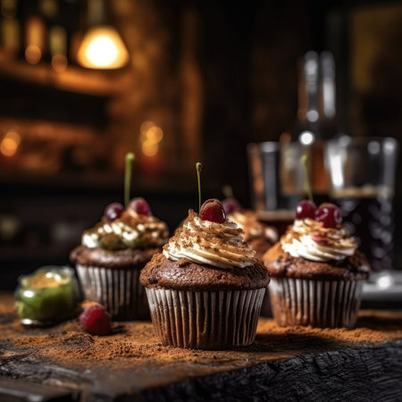 Cupcakes On Stone In Rustic Pubの素材