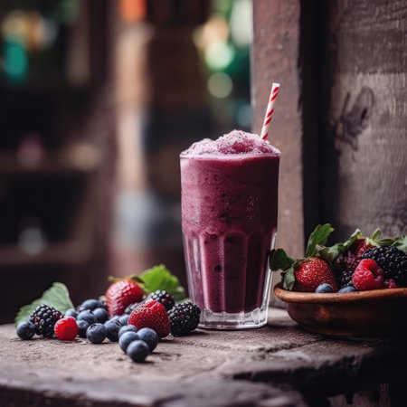 Berry Smoothie On Stone In Rustic Pubの素材