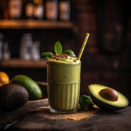 Avocado Smoothie On Stone In Rustic Pubの素材