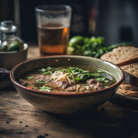 Beef Pho On Stone In Rustic Pubの素材