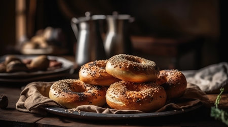 Macro Photo Bagels On Stone Rustic Pubの素材