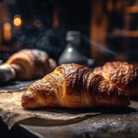 Croissants On Stone In Rustic Pubの素材