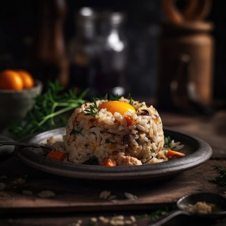 Egg Fried Rice On Stone In Rustic Pubの素材