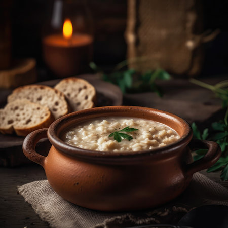 Kasha Porridge On Stone In Rustic Pub Ukrainian Dishesの素材