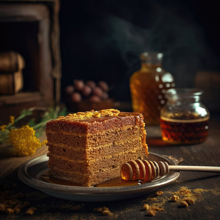 Medivnyk Honey Cake On Stone In Rustic Pub Ukrainian Dishesの素材