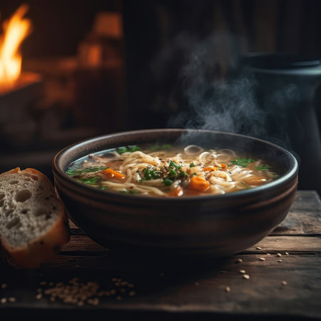 Noodle Soups On Stone In Rustic Pubの素材