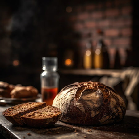 Rye Bread On Stone In Rustic Pubの素材