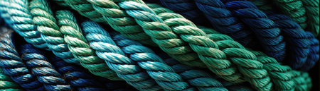 Blue Green Close Up Very Detailed Pattern Of Ropes Panoramic Bannerの素材