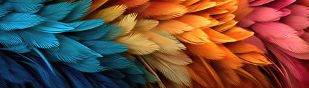 Very Detailed Feathers Pastel Red Yellow Green Tones Panoramic Bannerの素材