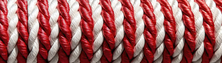 Red White Close Up Very Detailed Pattern Of Ropes Panoramic Bannerの素材