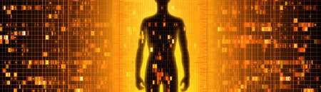 Bit Human Silhouette With Orange Yellow Style Background Panoramic Bannerの素材