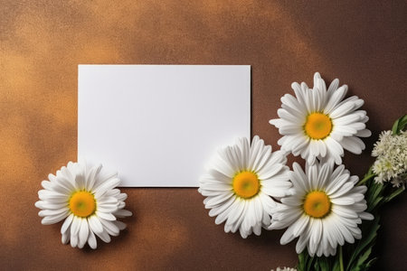 Blank White Card On Bronze Background With Chamomile Postcardの素材