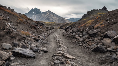 A Trail Through A Volcanic Landscape With Ash And Rocksの素材