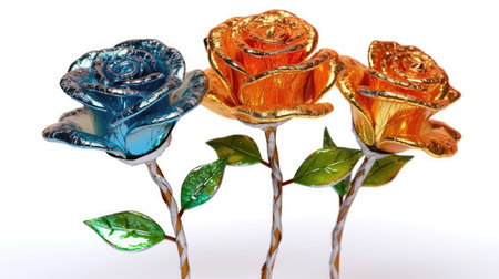 Orange Green And Blue Rose Flowers Glitter Super Detailの素材