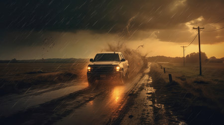 Pickup Crashes In A Stormの素材