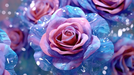 Purple Pink And Blue Rose Flowers Glitter Super Detailの素材