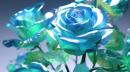 Blue Green Rose Flowers Transparent Glitter Clean Transparent Super Detailの素材