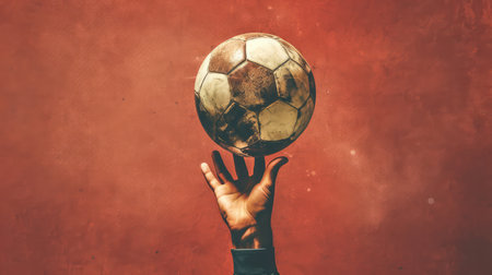 A Football Players Hands Holding A Ball In Midairの素材