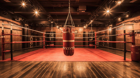 Boxing Ring Surrounded By Ropes And Corner Stoolsの素材
