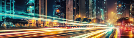 Glowing Cityscape At Night With A Blurred Light Trail Effect Banner Backgroundの素材