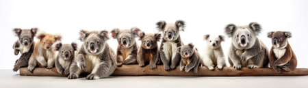 Many Koalas Sitting A Whitte Banner Backgroundの素材