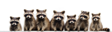 Many Raccoons Sitting A Whitte Banner Backgroundの素材