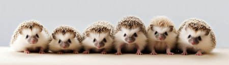 Many Hedgehogs Sitting A Whitte Banner Backgroundの素材