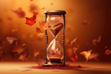Hourglass With Falling Autumn Leaves On A Warmtoned Backdropの素材