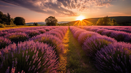 Sunkissed Lavender Fields Stretching To The Horizonの素材