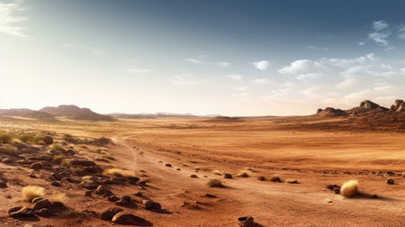 Vast Desert Landscape Stretching Towards The Distant Horizonの素材