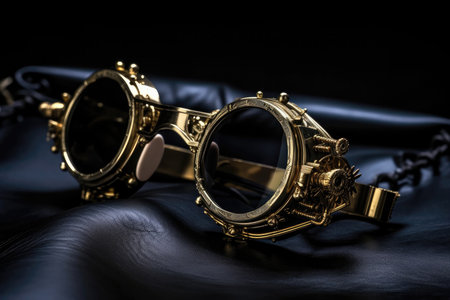 Gold Steampunk Glasses On Black Smoky Backgroundの素材